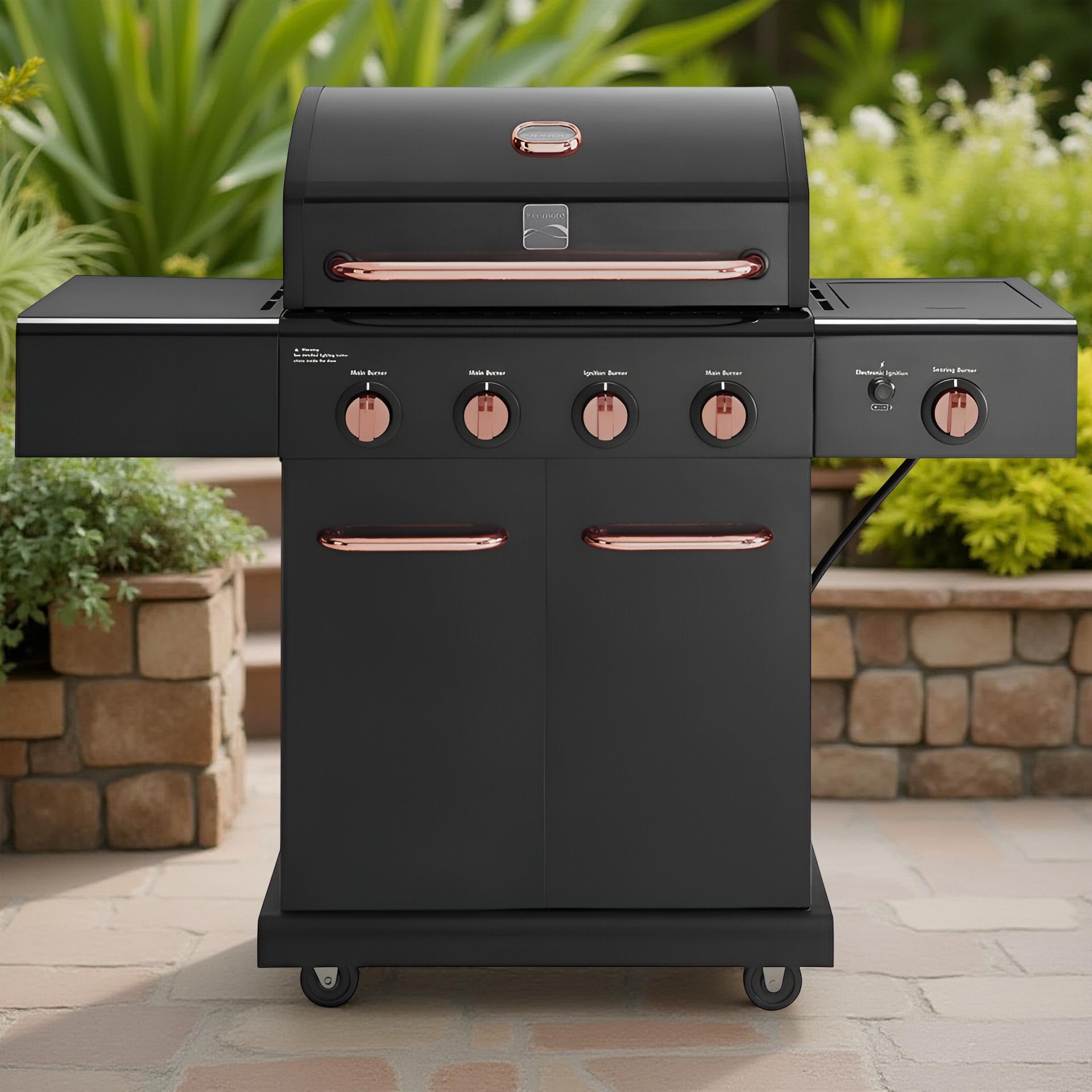 Kenmore 4-Burner Propane Gas Grill with Searing Side Burner in Black with Copper Accents – Outdoor BBQ Grill for Patio & Backyard Cooking