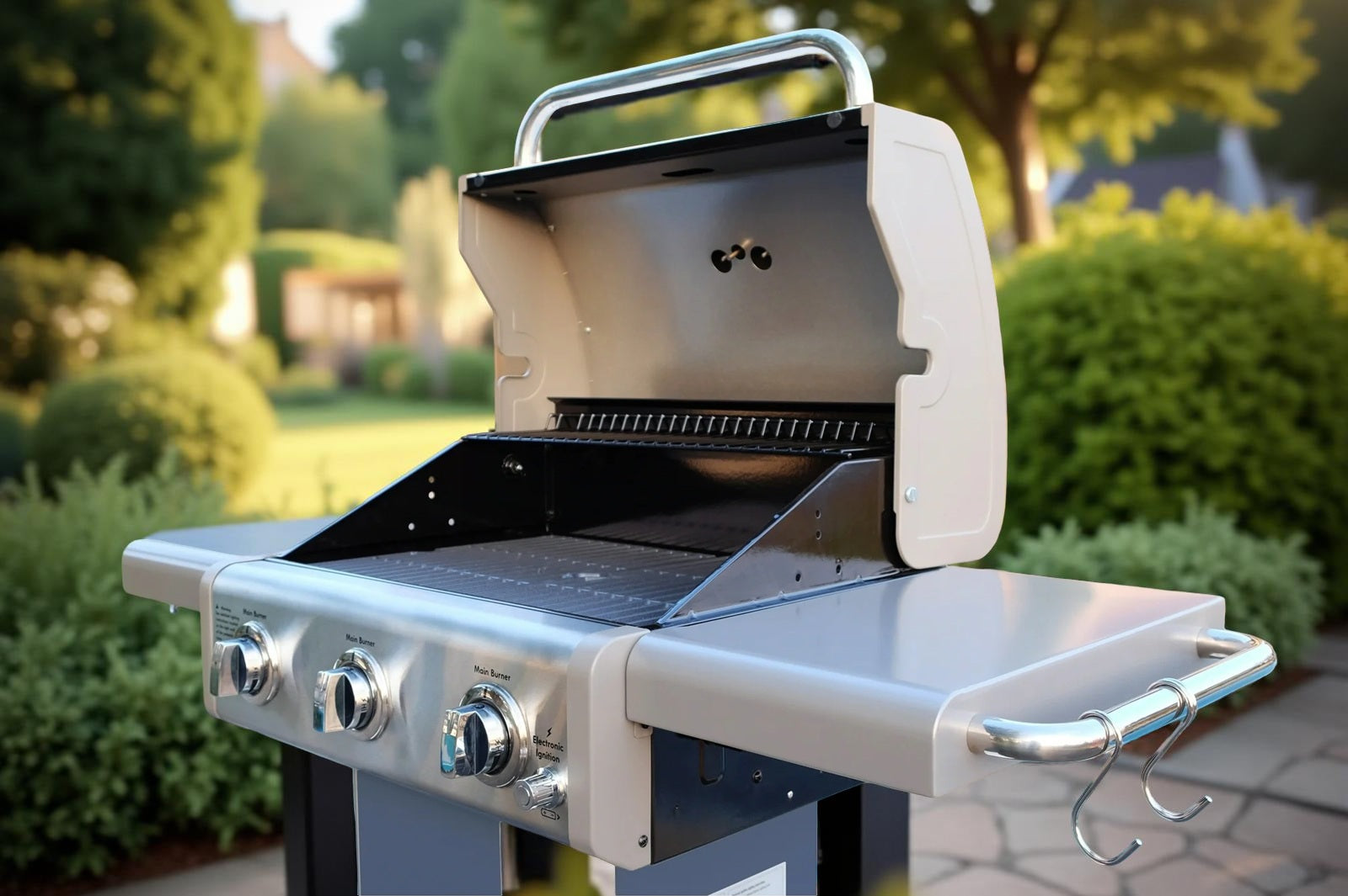 Kenmore 3-Burner Propane Gas Grill – Foldable Side Tables, Outdoor BBQ Stainless Steel