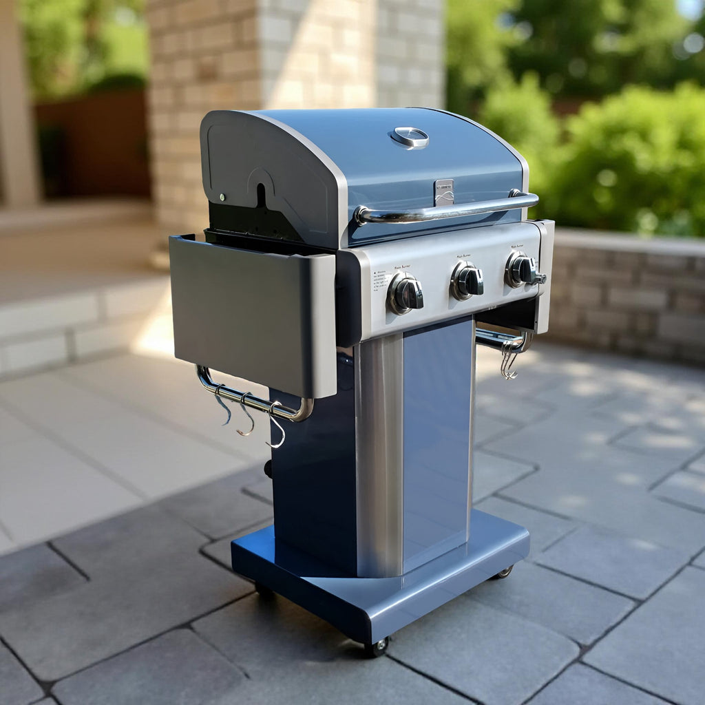 Kenmore 3-Burner Propane Gas Grill – Foldable Side Tables, Outdoor BBQ Stainless Steel