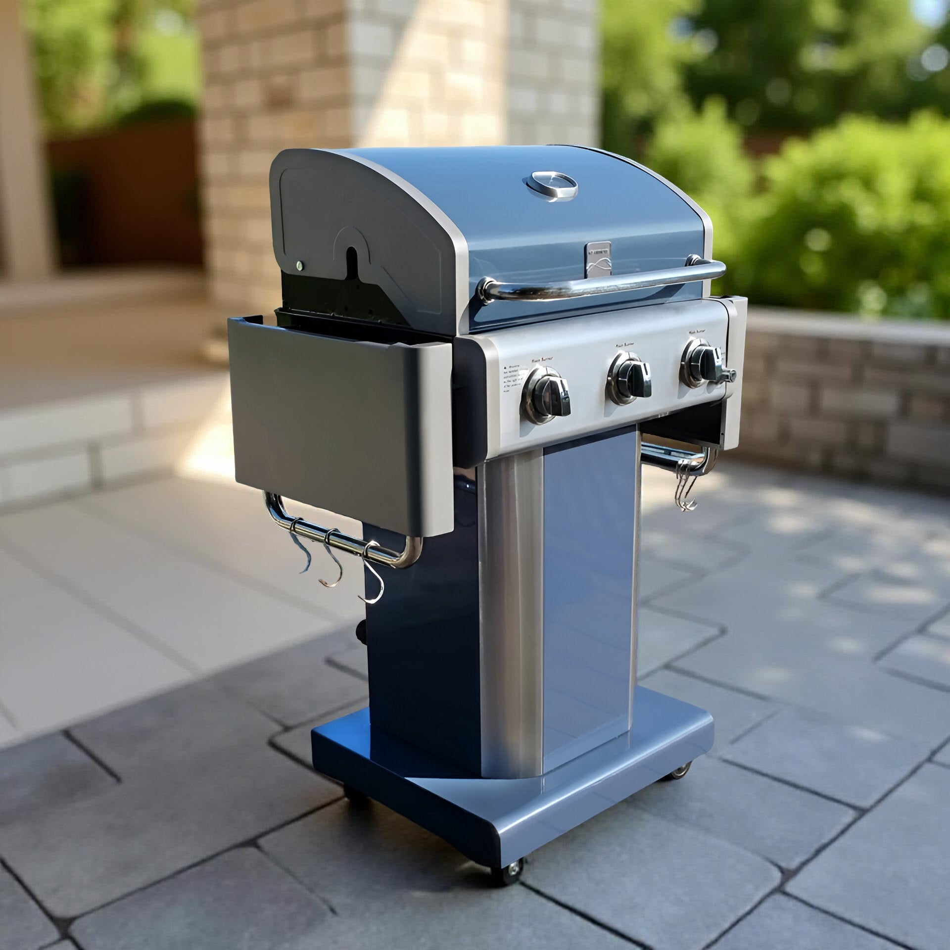 Kenmore 3-Burner Propane Gas Grill – Foldable Side Tables, Outdoor BBQ Stainless Steel