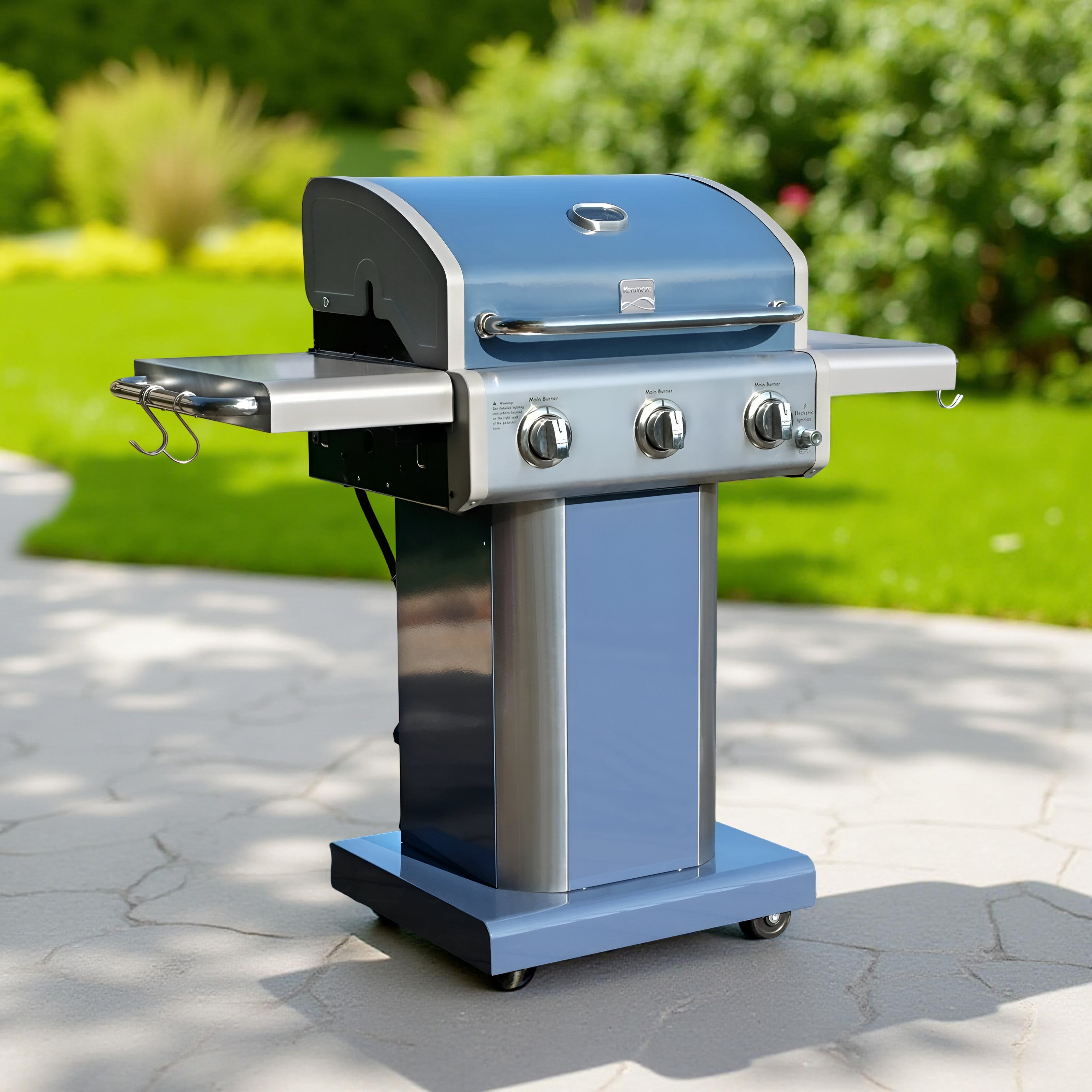 Kenmore 3-Burner Propane Gas Grill – Foldable Side Tables, Outdoor BBQ Stainless Steel