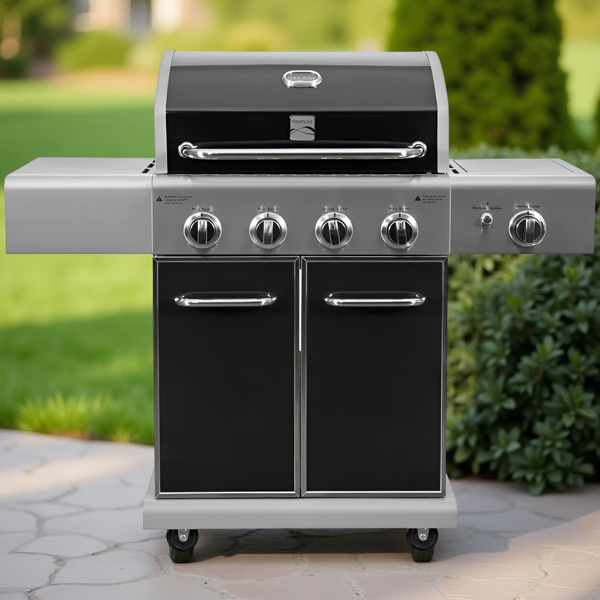 Kenmore 4-Burner Propane Gas Grill with Searing Side Burner in Black – Stainless Steel Outdoor BBQ Grill for Patio & Backyard Cooking