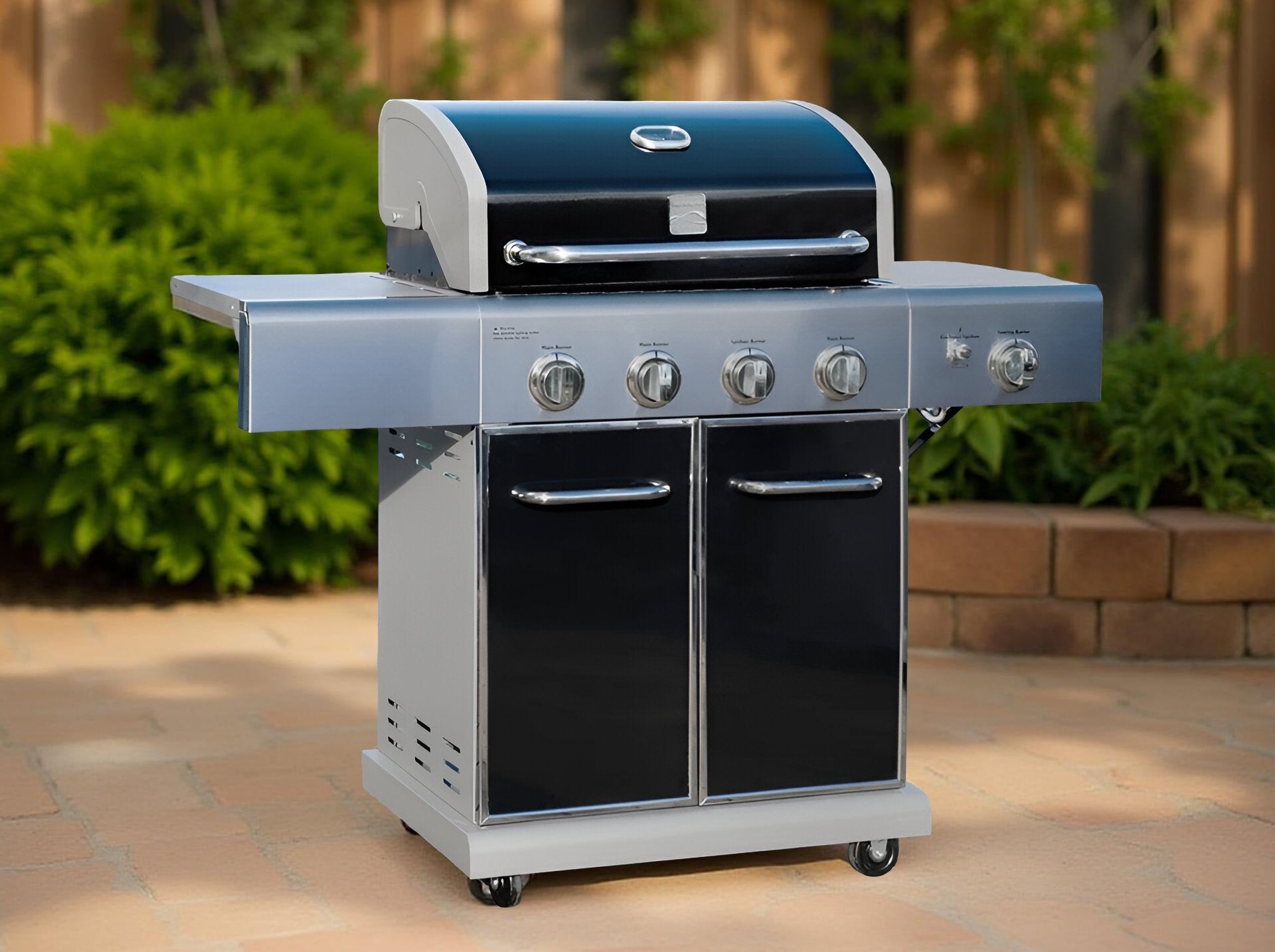 Kenmore 4-Burner Propane Gas Grill with Searing Side Burner in Black – Stainless Steel Outdoor BBQ Grill for Patio & Backyard Cooking