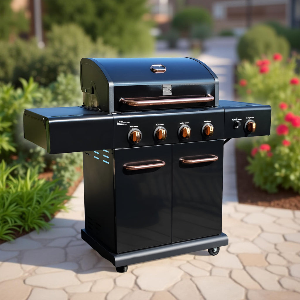 Kenmore 4-Burner Propane Gas Grill with Searing Side Burner in Black with Copper Accents – Outdoor BBQ Grill for Patio & Backyard Cooking