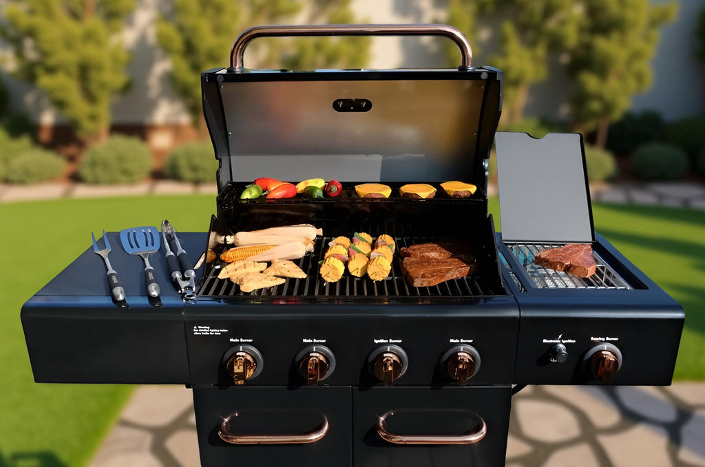 Kenmore 4-Burner Propane Gas Grill with Searing Side Burner in Black with Copper Accents – Outdoor BBQ Grill for Patio & Backyard Cooking