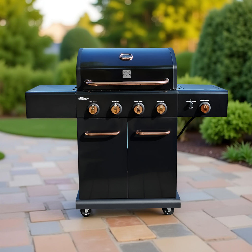 Kenmore 4-Burner Propane Gas Grill with Searing Side Burner in Black with Copper Accents – Outdoor BBQ Grill for Patio & Backyard Cooking