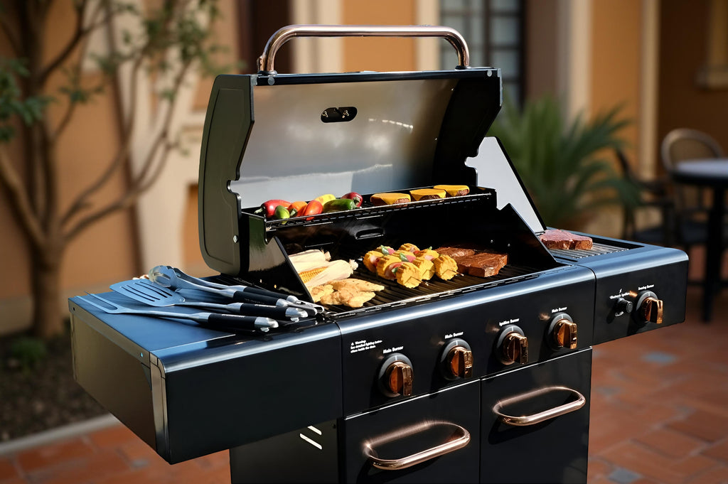 Kenmore 4-Burner Propane Gas Grill with Searing Side Burner in Black with Copper Accents – Outdoor BBQ Grill for Patio & Backyard Cooking