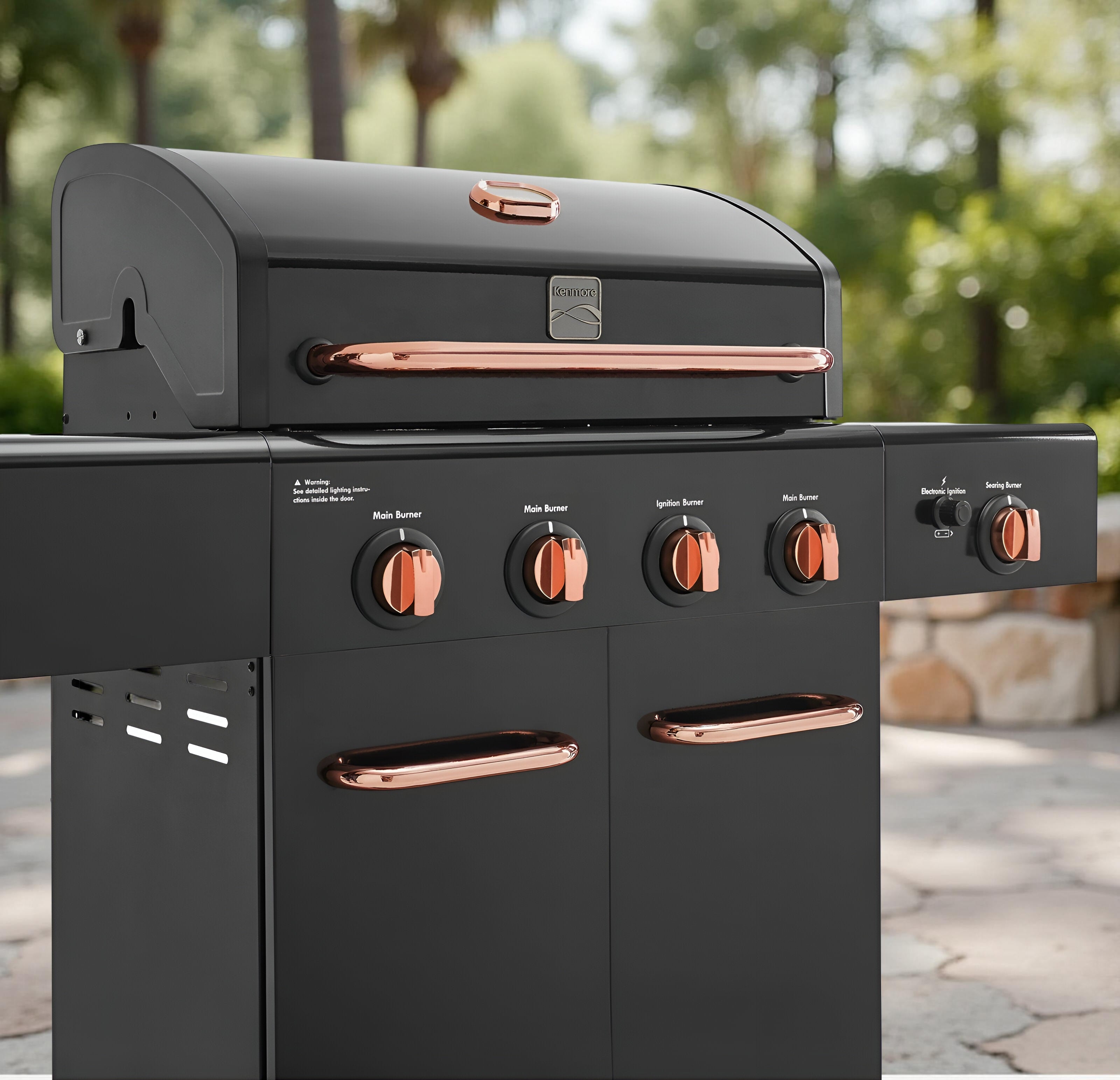 Kenmore 4-Burner Propane Gas Grill with Searing Side Burner in Black with Copper Accents – Outdoor BBQ Grill for Patio & Backyard Cooking