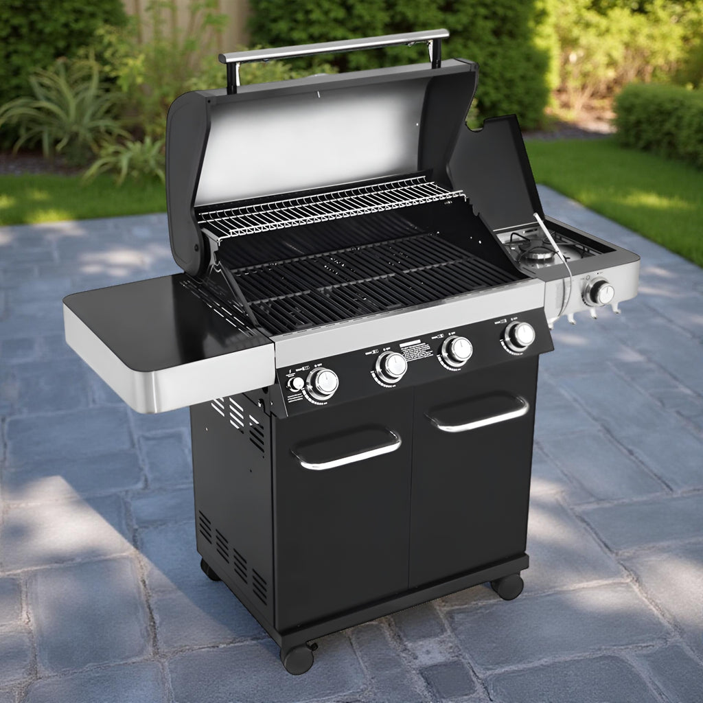 Monument Grills 13892 4-Burner Propane Gas Grill with Side Burner, LED Controls, USB Light & Built-In Thermometer – Stainless Steel Outdoor BBQ Grill for Family Cooking