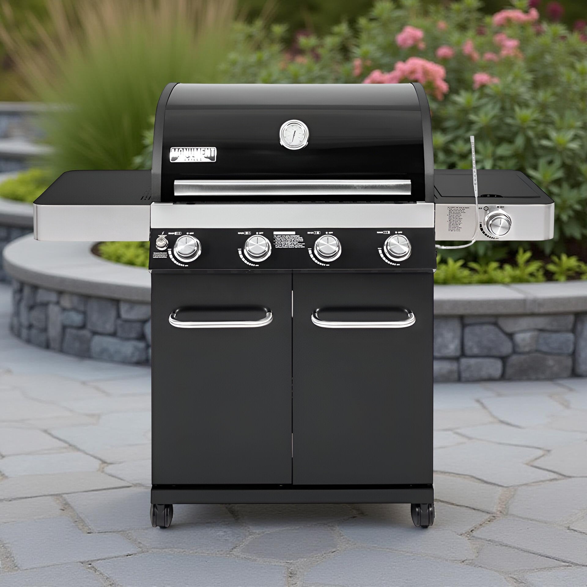 Monument Grills 13892 4-Burner Propane Gas Grill with Side Burner, LED Controls, USB Light & Built-In Thermometer – Stainless Steel Outdoor BBQ Grill for Family Cooking