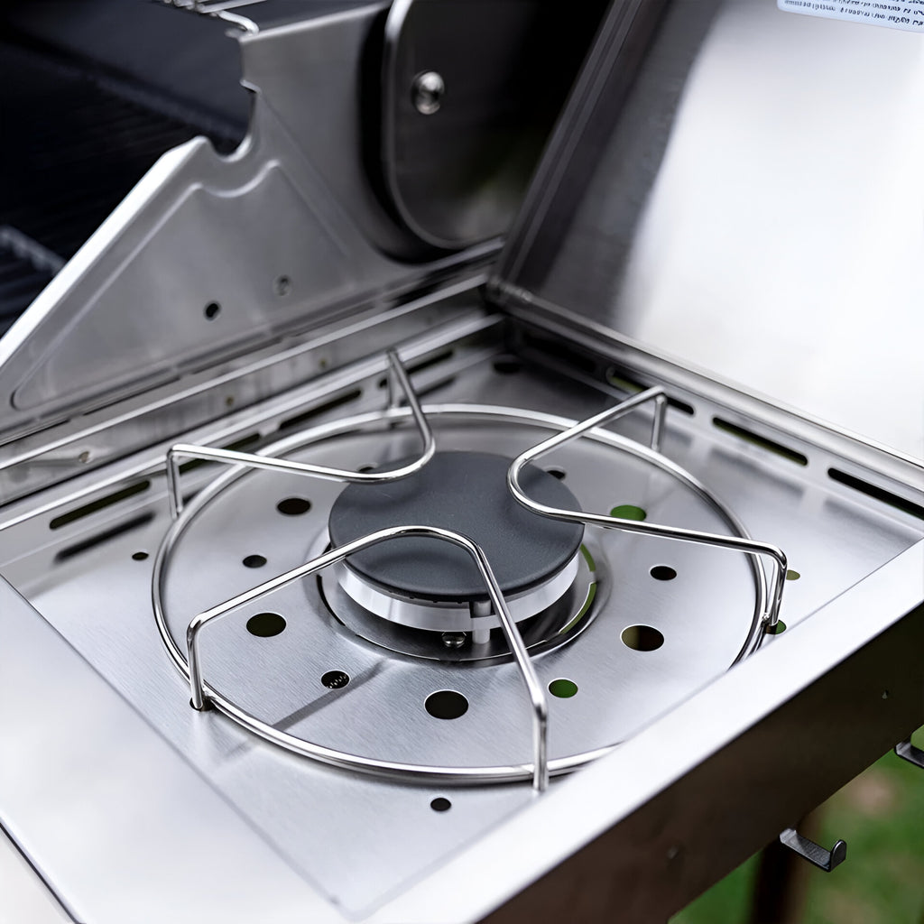 Monument Grills 17842 – 4-Burner Propane Gas Grill with Rotisserie Kit, Side Burner, LED Controls & Warming Rack | Outdoor Stainless Steel BBQ Grill for Patio & Backyard Cooking