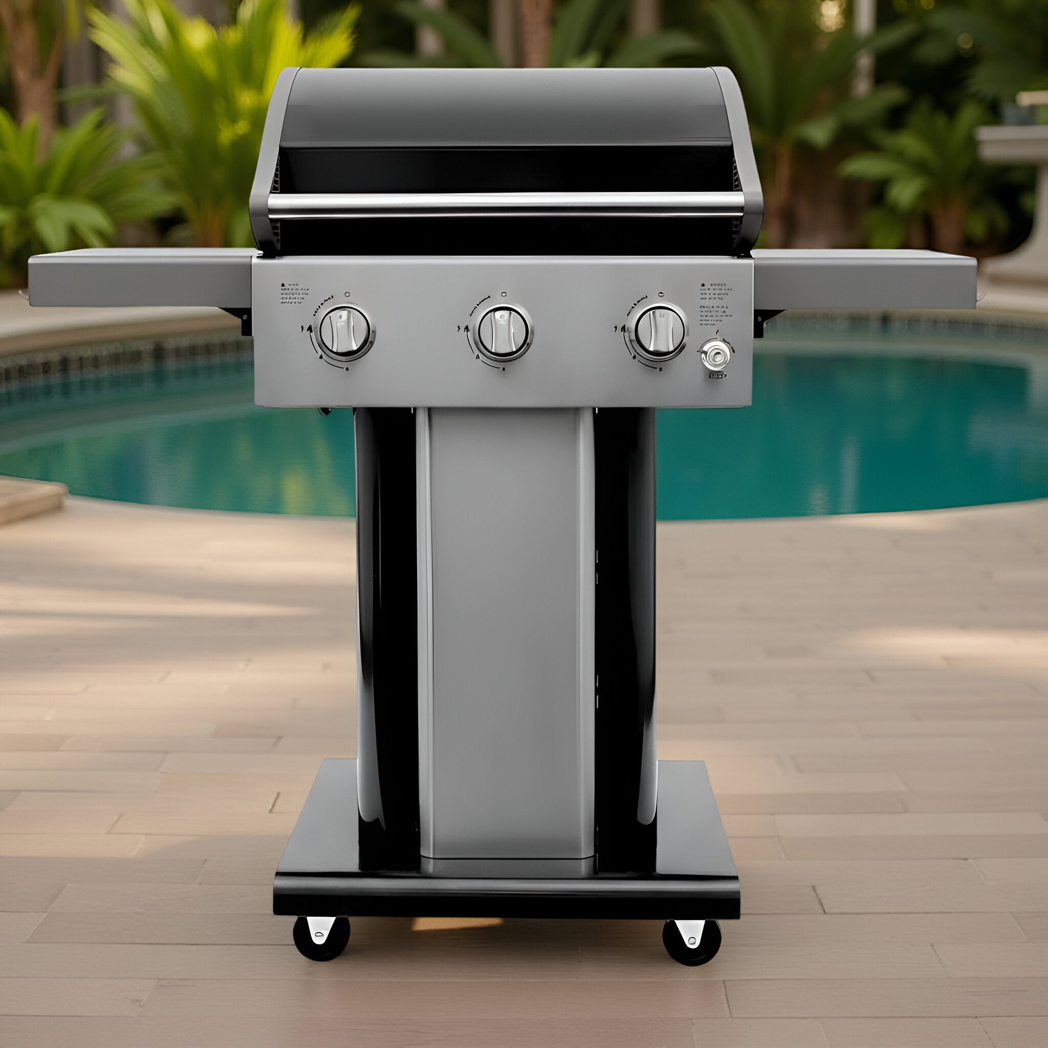 Permasteel 3-Burner Propane Gas Grill – Compact Outdoor BBQ with Foldable Side Tables & Tool Hooks