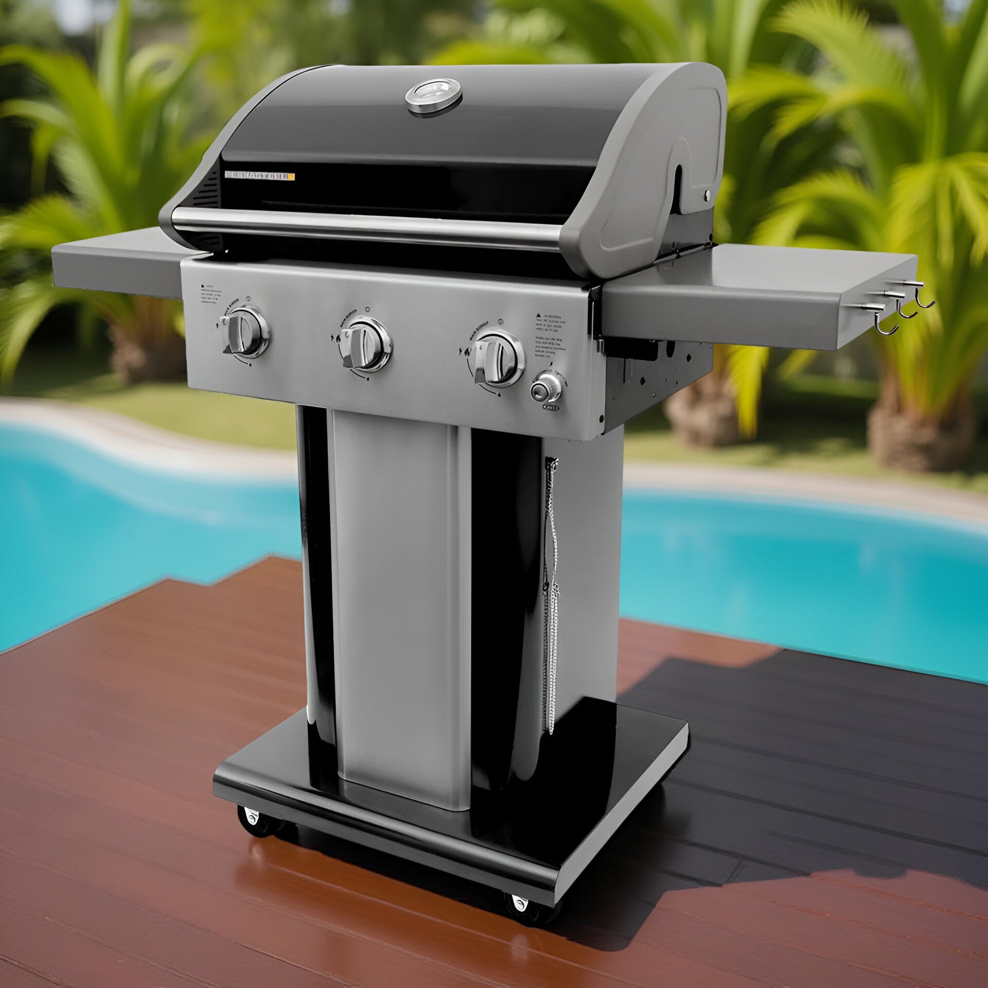 Permasteel 3-Burner Propane Gas Grill – Compact Outdoor BBQ with Foldable Side Tables & Tool Hooks