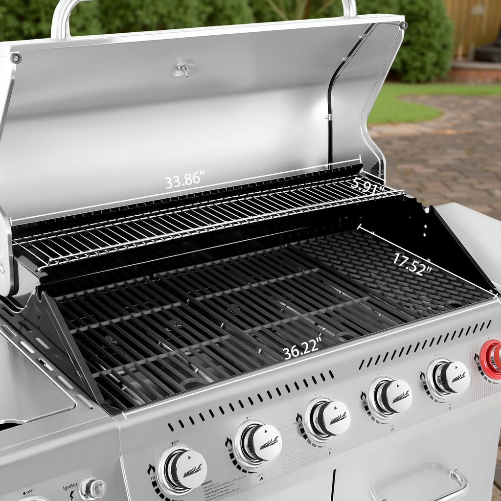 Royal Gourmet 6-Burner Propane Gas Grill with Sear Burner & Side Burner – Outdoor BBQ Grill for Patio, Backyard & Family Cookouts